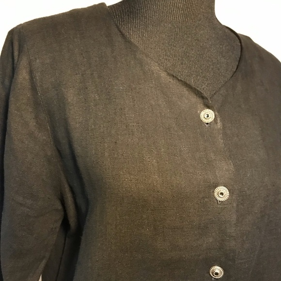 Vintage Linen Shirt Lagenlook Black Linen Small - Picture 5 of 8